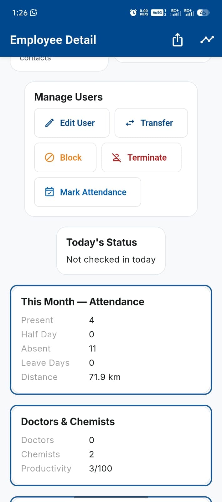 Manager Administrative Panel — Attendance overrides, leaves, and territory reassignments