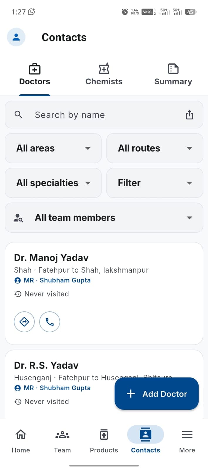 Doctor Directory — Territory contacts with specialty and route sorting