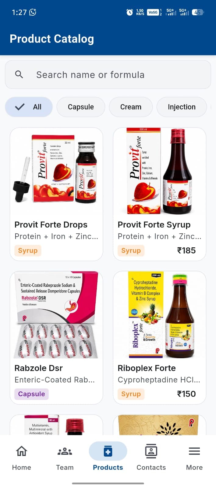 Offline Product Catalog — Drug formulations, dosages, and stockist pricing