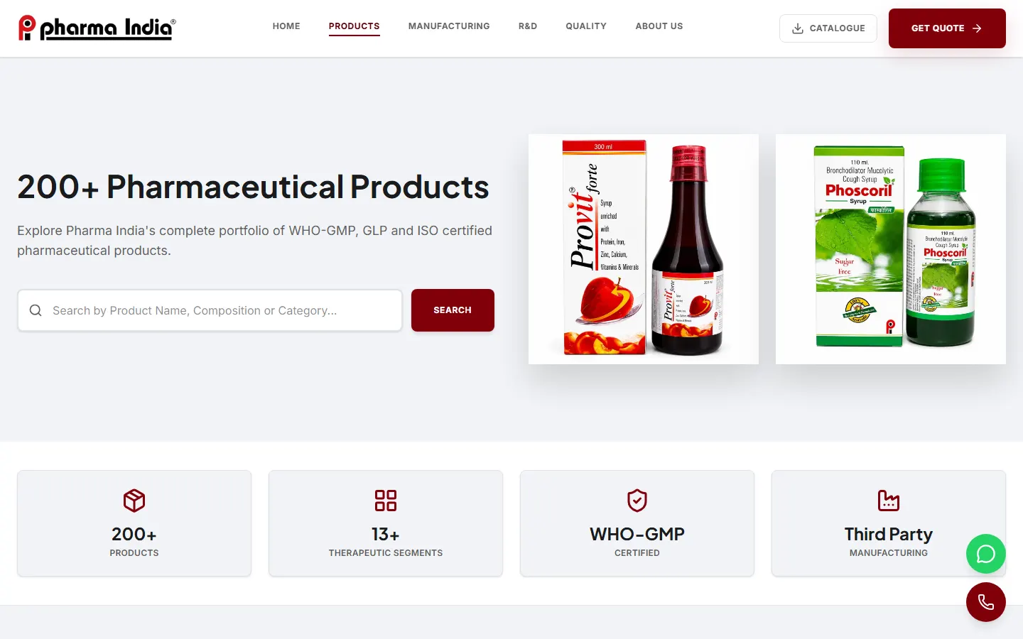Product catalogue — 200+ products with search
